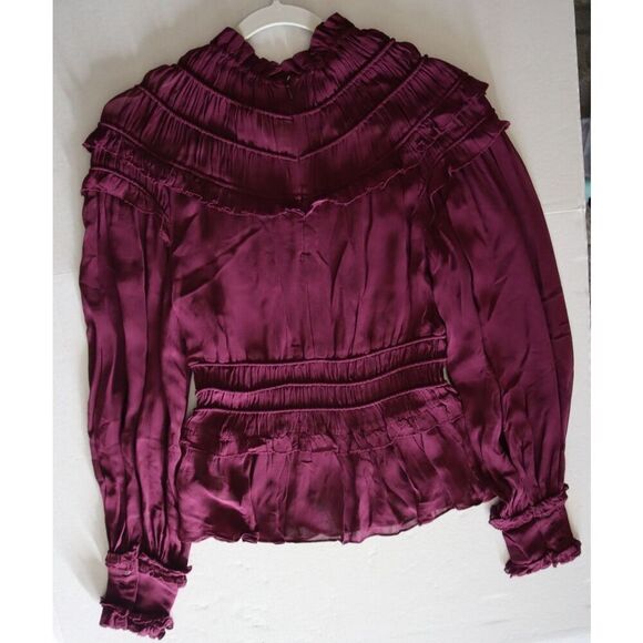 Farm Rio 315975 Women's Sz XS Burgundy Long Sleeve Ruffled Peplum Top - Picture 7 of 9
